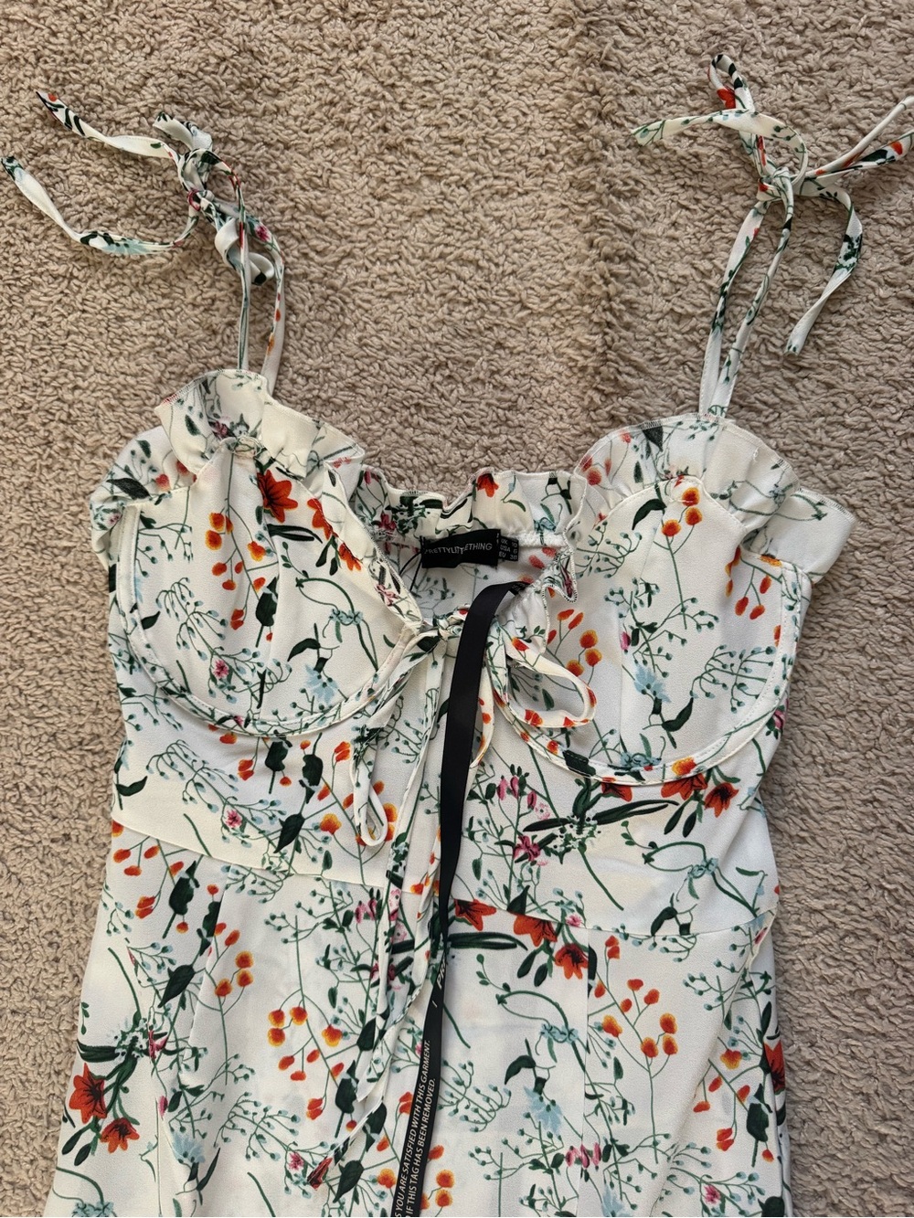 PrettyLittleThing Floral Tie Strap Midi Dress